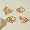 4 Stuks Zircon Zirconia Ring Goudkleur Kleine Bloem Ring Sets Nieuwe Bloem Open Ringen Sieraden