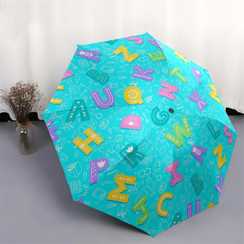 1pc Colorful Alphabet Pattern Umbrella with Plastic Handle,Suitable for All Seasons UmbrellaPT503