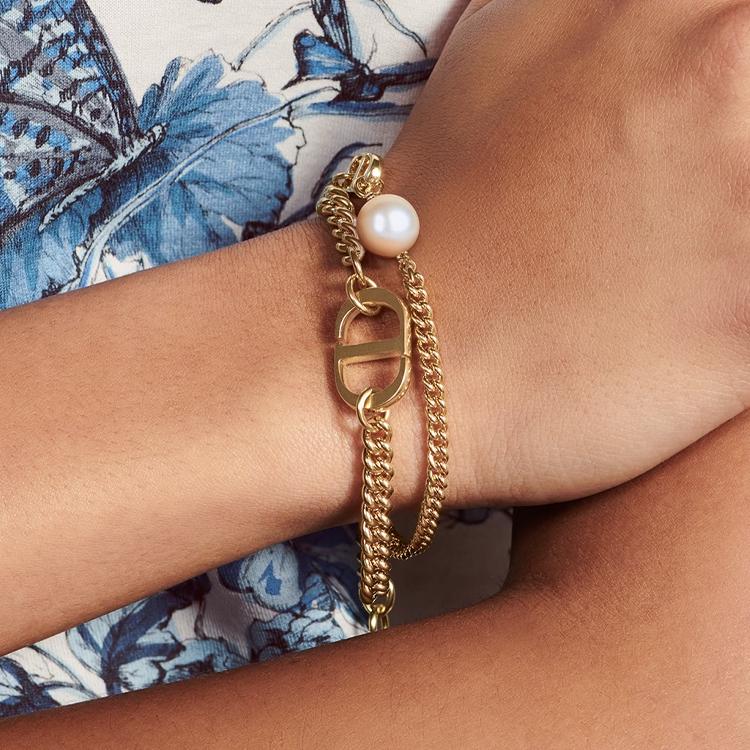 Dior Logo Design Metal Resin Pearl Bracelet Women Bracelet Gold N2611WOMMTD300