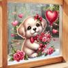 Dog Holding Flowers and Hearts Static Cling Window Stickers No Glue Needed for Bedroom Living Room Balcony Removable Reusable