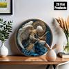 Metal Wall Poster Vintage Angel Warrior 8x8 Round Rustproof Decor for Kitchen Home Garage