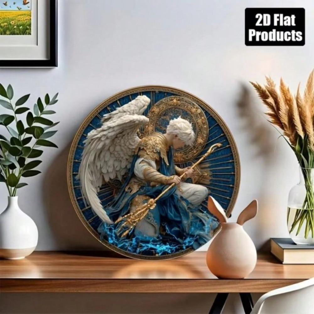 Metal Wall Poster Vintage Angel Warrior 8x8 Round Rustproof Decor for Kitchen Home Garage
