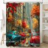 Autumn Cityscape Shower Curtain Vintage Cars Rain Trees Waterproof Fabric For Modern Bathroom Decor Easy To Clean And Maintain