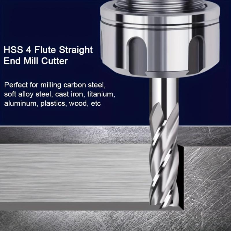 4 Flute Spiral End Mill Set 2-12mm High-Speed Steel CNC Lathe Cutter Bits Straight Shank Precision Drill Kit for Machinists