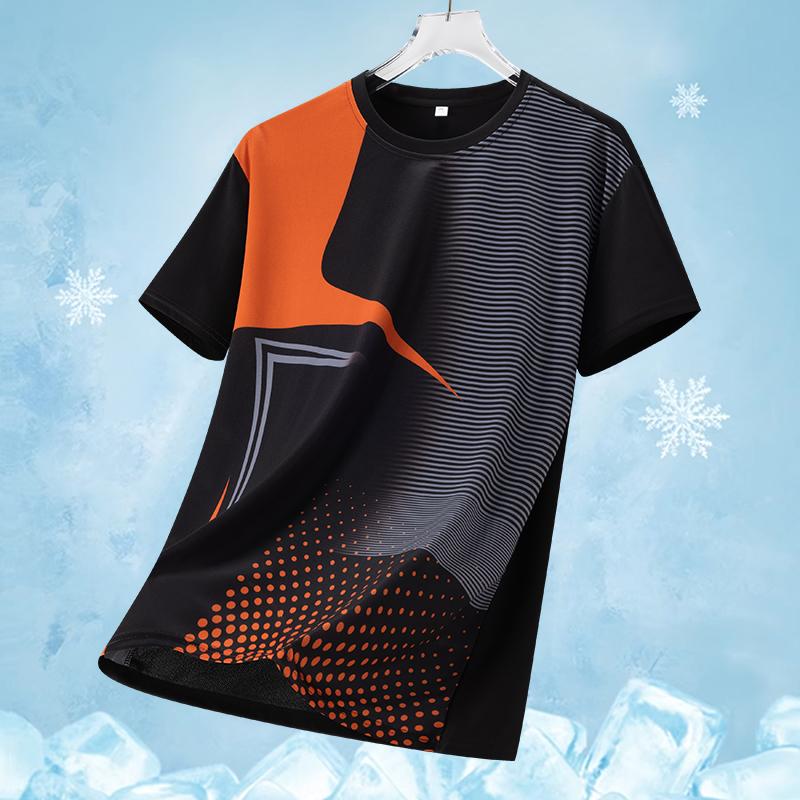 Round Neck Color-blocked Short-sleeved T-shirt Men's Casual Sports Running Breathable Half-sleeved T-shirt Top T-shirt