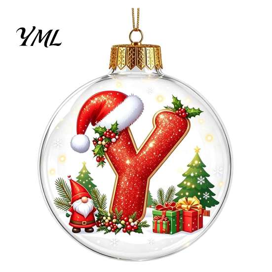Festive Party Decor Accessories 26?Letter Acrylic Christmas Ball Ornament, 3D Crystal Style Alphabet Winter Holiday Supplies Hanging Pendant,
