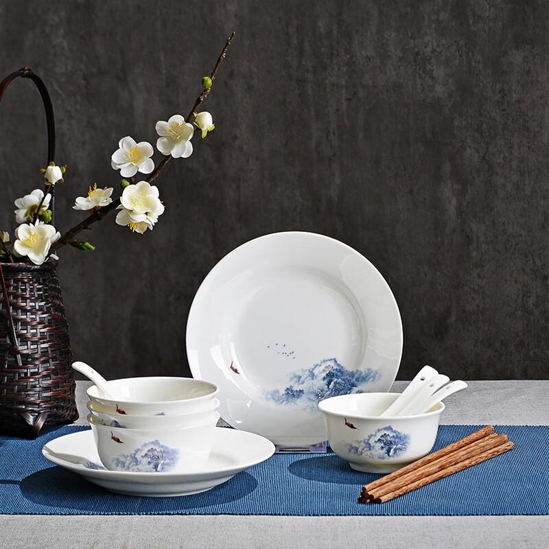 Tanghui Snow Mountain 14-Piece Chinese Bone China Dinnerware Set