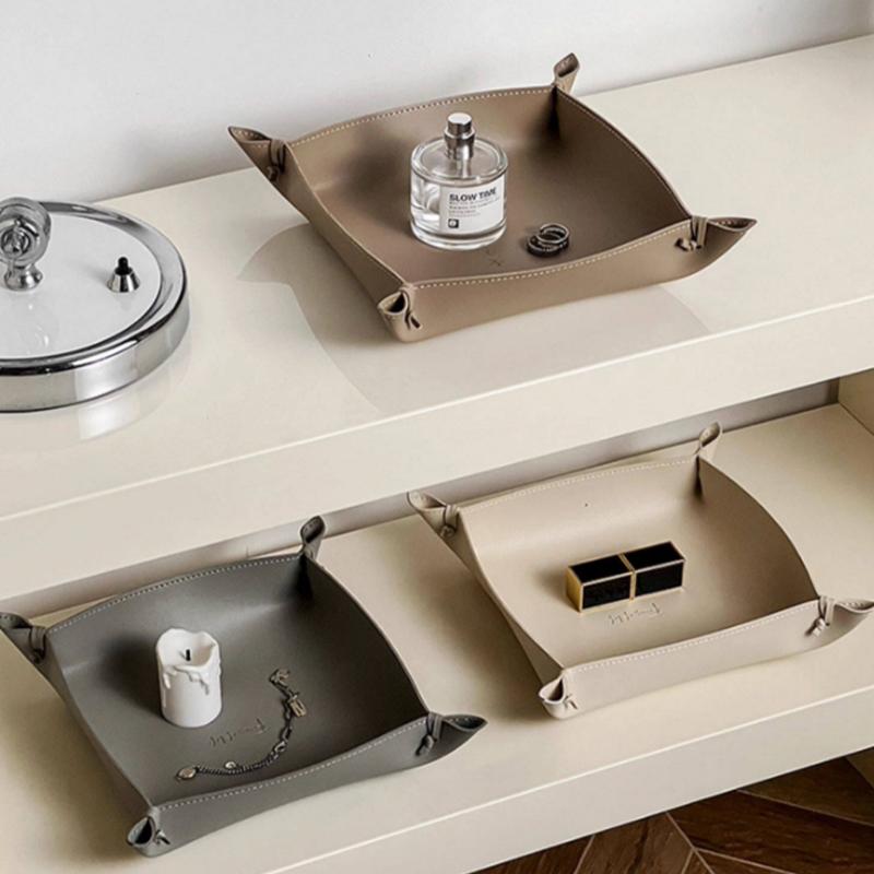 Square Pu Leather Storage Box, Nordic Style Desktop Storage Tray