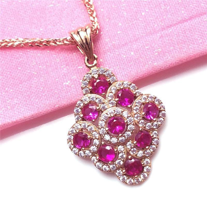 Purple Gold-Plated Rose Gold Inlaid Redstone Pendant Set, Fashionable Foreign Style And Generous Temperament, Colored Gold Collarbone Chain.