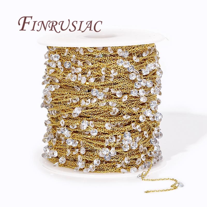 14K Gold Plated Spool Chains,Metal Zircon Crystal Chains 1mm/1.6mm Wholesale High Quality DIY Handmade Jewellery Making Supplies