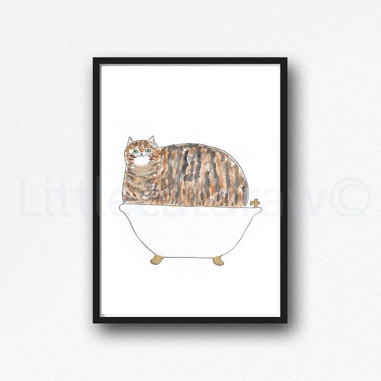 Cat Print Bath Time Cat Canvas Painting Print Wall Art Bathroom Decor Bathtub Bath Tub Wall Art Print Cat Lover Gift Unframed