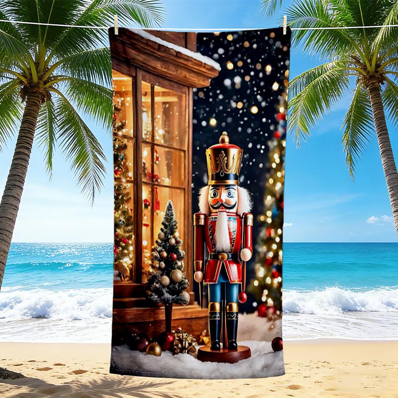 1Pc Christmas Nutcracker Soldier Beach Towel Quick Dry Multiuse For Beach Pool Gym Yoga Home Travel Christmas Halloween Xmas Gift S1193