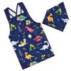 Athbavib Kids' Dinosaur Apron, Navy, with Triangle Scarf and Pockets, Easy To Put On and Take Off, Kids' Apron, Back Cross Apron, Adjustable, 50*60cm,