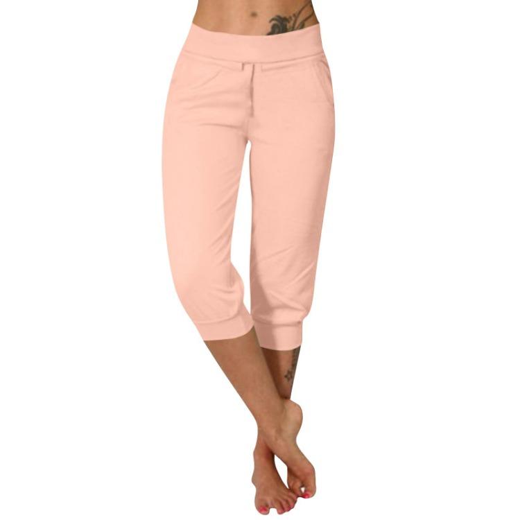 

Women Casual Summer Pants with Pockets Elastic Waist Comfortable Stretchy Solid Trousers S рожевий