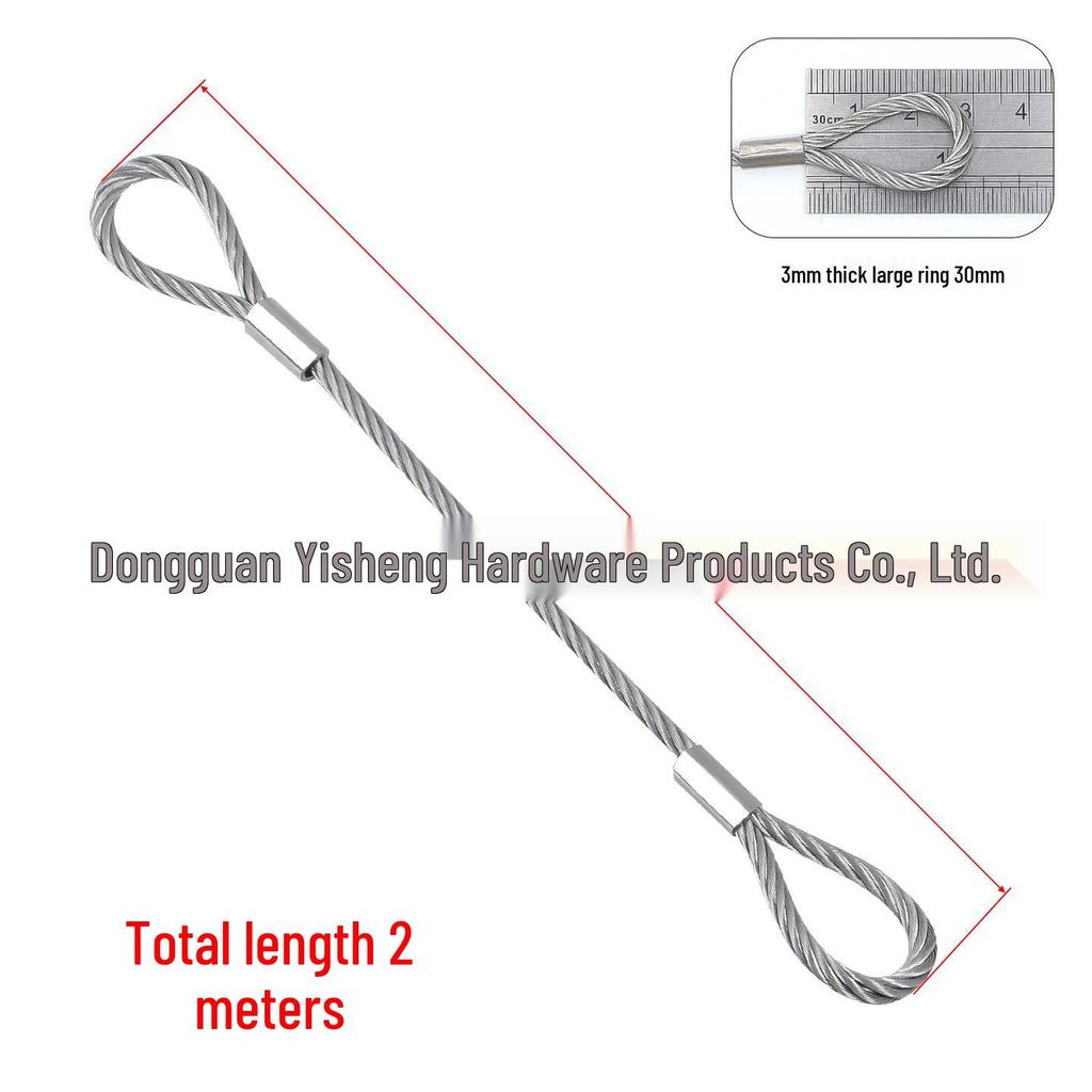 304 Stainless Steel Wire Rope Slings with Double Buckle Crimping Head for Rigging and Lifting.