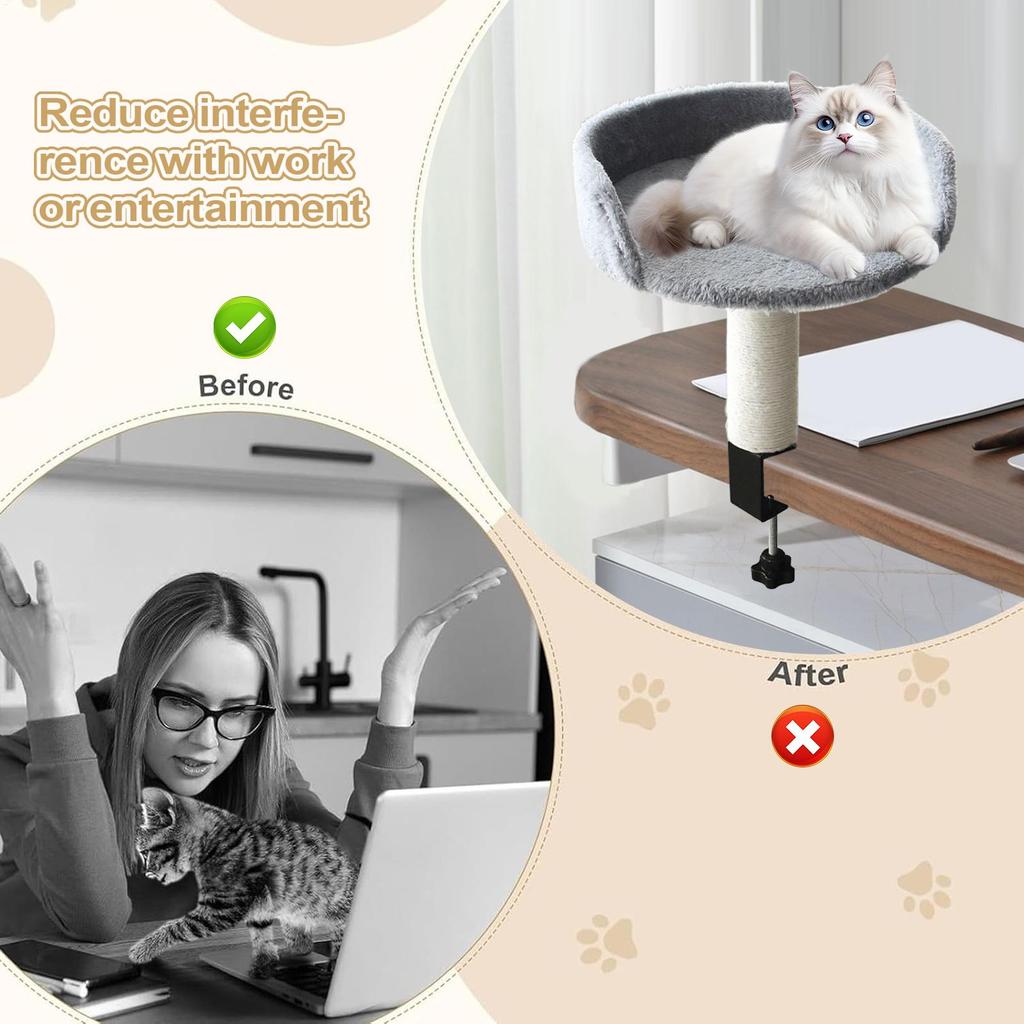 Desk Clamp Cat Bed with Soft Pad, Removable Pet Nest Attachment for Office & Home, Space-Saving Cat Hammock Perch