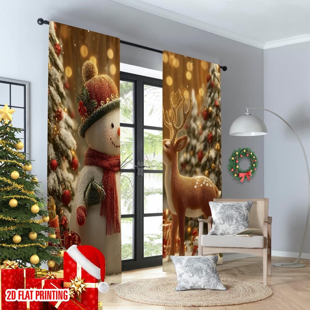 2pcs 2D Flat Printing Christmas Hot Curtains Animal Print Christmas Winter Digital Printed Polyester Drapes Family Party