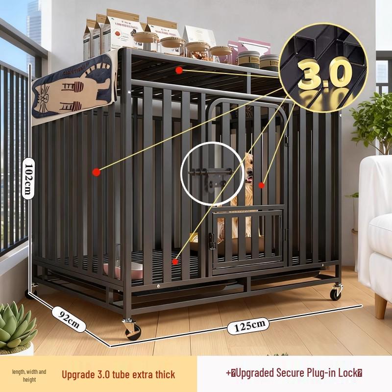 Extra Thick Dog Cage with Toilet for Large Breeds: Golden Retriever, Samoyed, Border Collie, Labrador