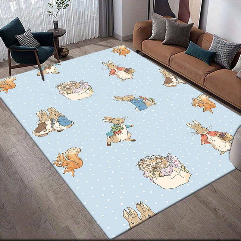 Peter Rabbit Art Flannel Printed Carpet, Home Sofa Decoration for Living Room & Bedroom, Non‑Slip Play Flannel Floor Mat for Game Room