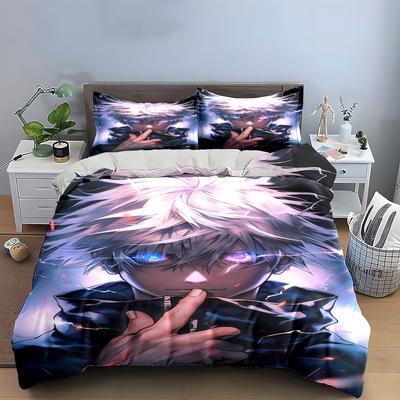 "White-Haired Anime Character Lightning Art Bedding Set (1 Duvet Cover, 2 Pillowcases, Duvet Not Included) Sofas"