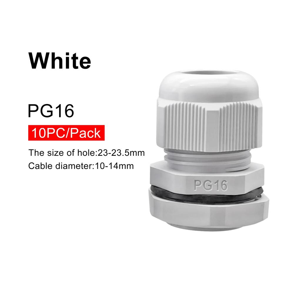 10 Stück IP68 PG7-PG16 Kabelverschraubungen Weiß/Schwarz Nylon Kunststoff Anschlusskasten Stecker Zugentlastungen Dichtungen und Gegenmuttern