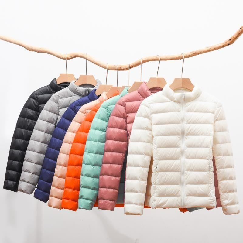 Women's fashionable light down jacket with stand collar, slim fit, short style, large size cotton jacket