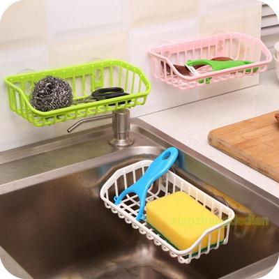Podwójna przyssawka Półka odpływowa do kuchni Półka do przechowywania gąbek do mycia naczyń Losowy kolor