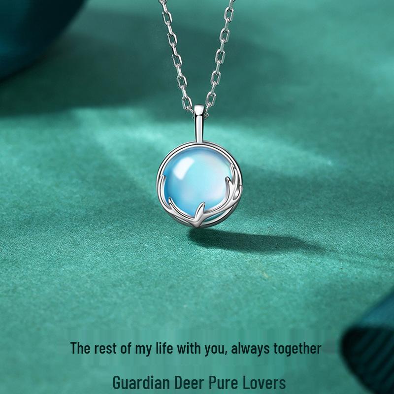 

Moonstone Deer Sterling Silver Necklace - 2022 Light Luxury Christmas Gift for Women 925 Silver
