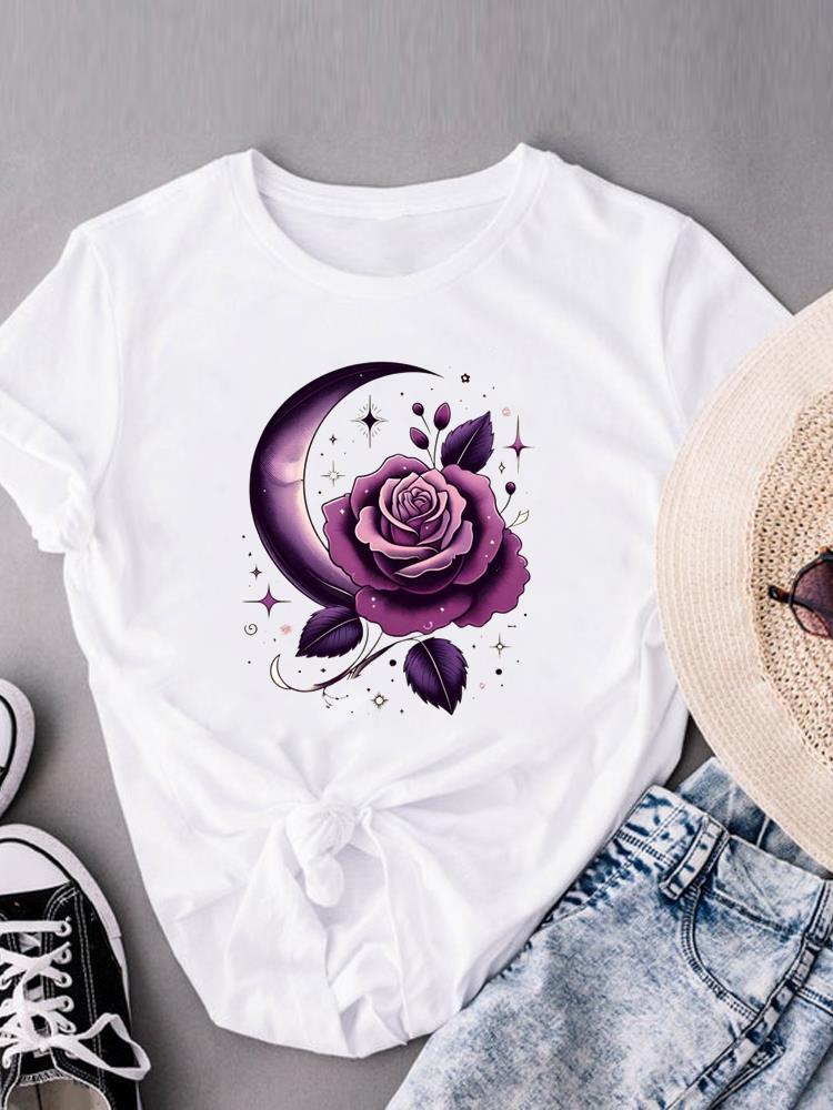 

(Азиатский размер) любовь сердце цветок тренд милый Женский Топ Мода Т Одежда Принт Женский Повседневный Футболки с коротким рукавом Графическая футболка S