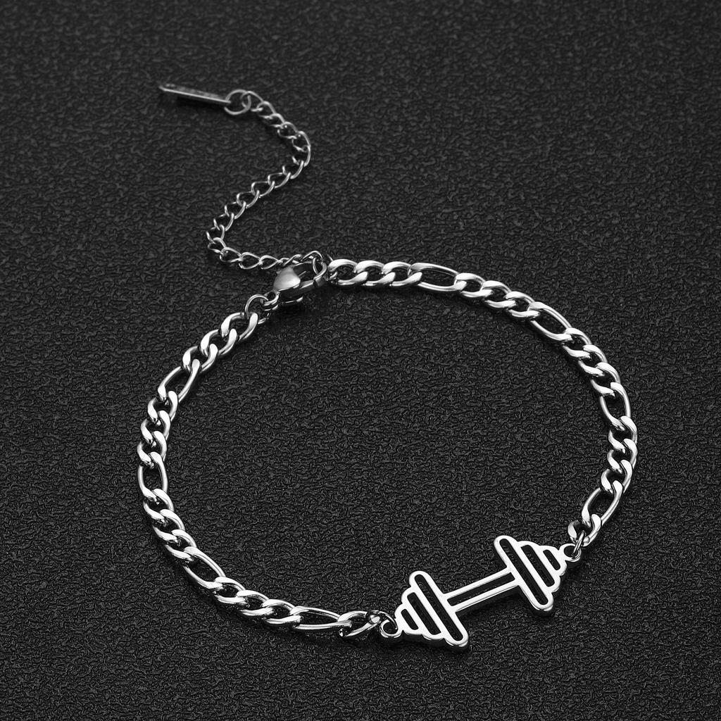 Small Dumbbell Pendant Bracelet Titanium Steel Gold Plated Minimalist Fashion Versatile Accessory