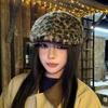 Retro Leopard Print Plush Forward Hat Autumn and Winter Hat Women's Big Head Circumference Showing Face Little Hot Girl Style Beret