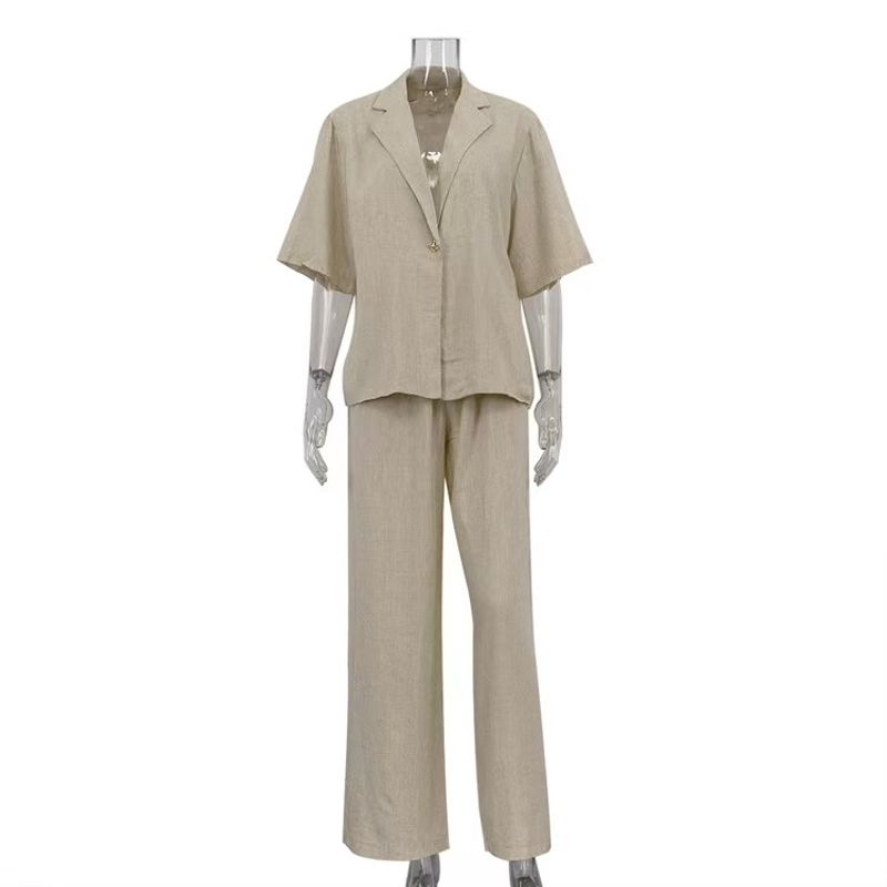 

Fashion Wind Casual Suit Jacket Pants Two-piece Set Loose Cardigan Top and Pants Set Khaki S