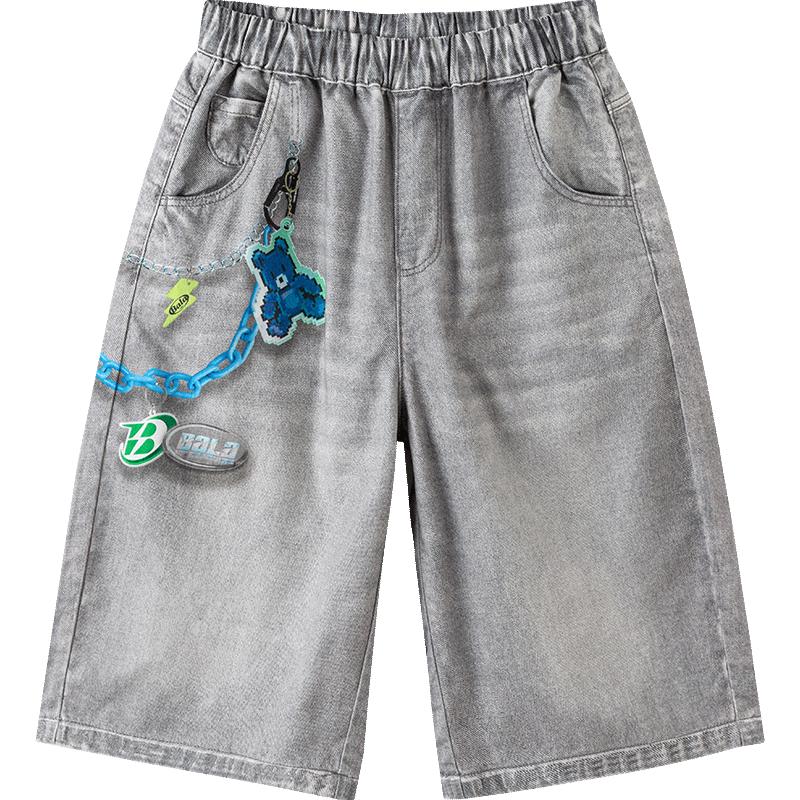 Balabala Boys Loose Fit Cartoon Denim Capris 150