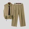 INCERUN Men Outfits Sleeveless Print Drawstring Hem Tops and Long Pants Casual Two Pieces Sets