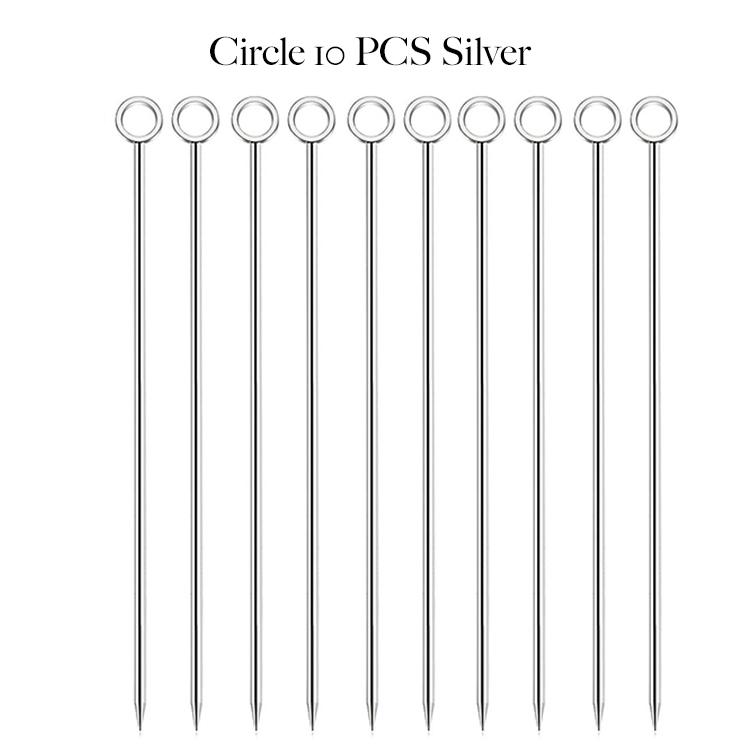10PCS Cocktail Pick Cocktail Stick Stainless Steel Fruit Sticks Drink Stirring Sticks Martini Picks- Circle/Ball/Hat Shape