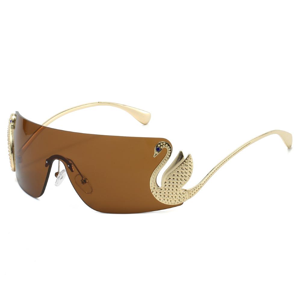 Vintage Rimless Swan Sunglasses Women For Men Luxury Brand Designer Sun Glasses Punk Popular Pink Shade Uv400