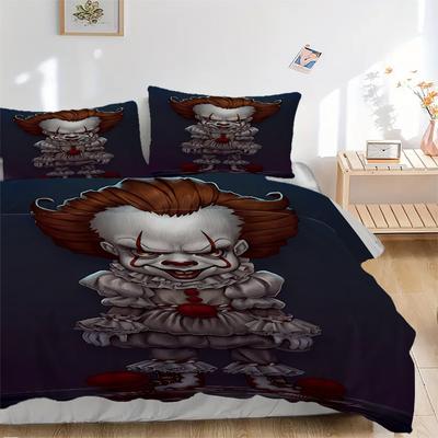 3pcs It "Clown" Bedding Set, Soft Polyester Duvet Cover and Pillowcases Seasons All Suitable, Design for Bedroom L1003017
