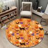 Round Area Rug Halloween Skeleton Pumpkin Ghost Black Cat Witch Bat Boo Party Room Decor