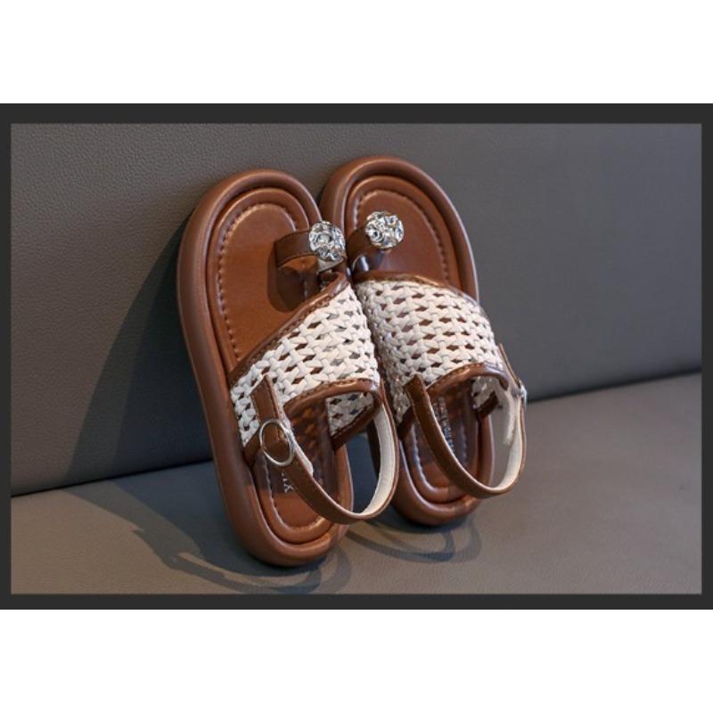 Sandálias de Encaixe com Pérolas para Meninas, Sapatos de Princesa, Sandálias de Praia Trançadas Estilosas para Bebês e Crianças, Sapatos Casuais Frescos