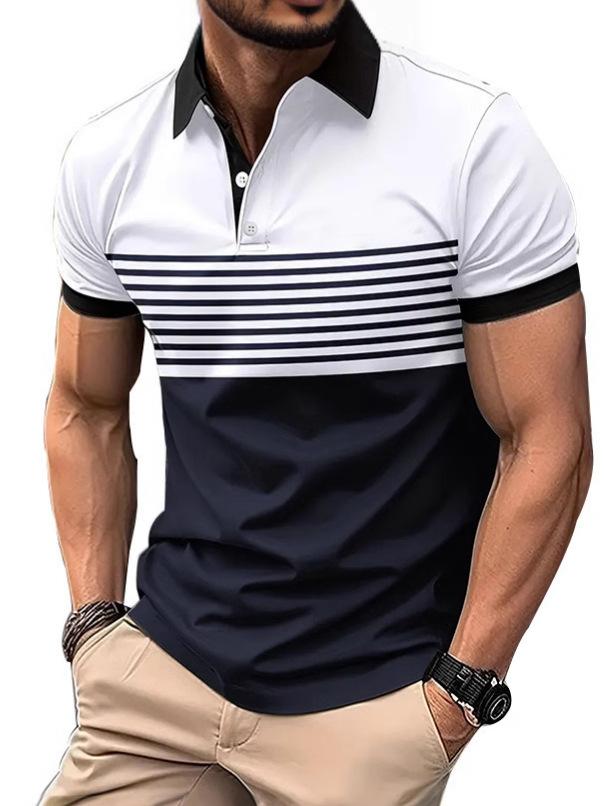 Men's Short Sleeve Striped Polo Shirt, Slim Fit Casual Top for Everyday Wear