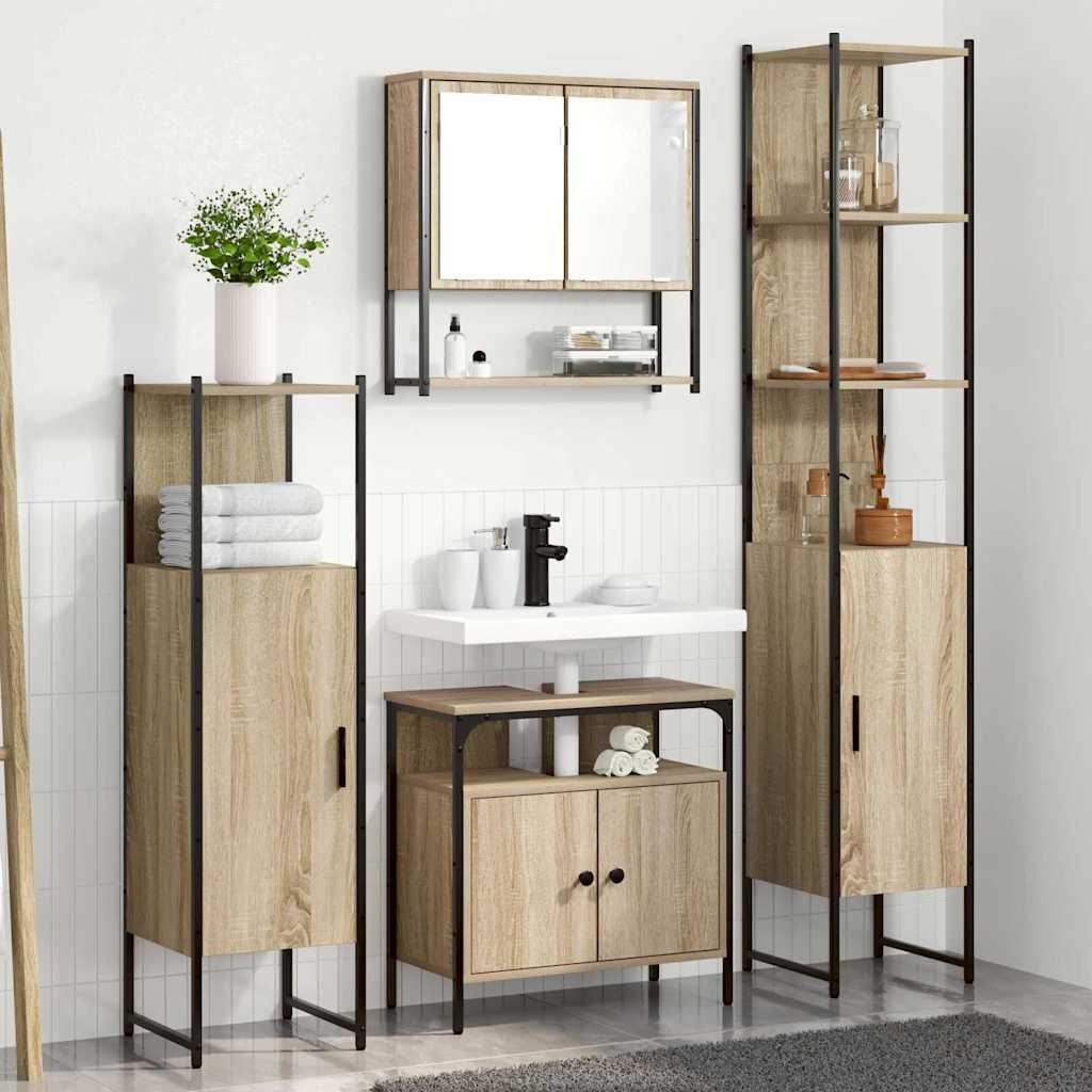 Bathroom Furniture Set with Shelf 4 Pcs Sonoma Oak Wood Based Material