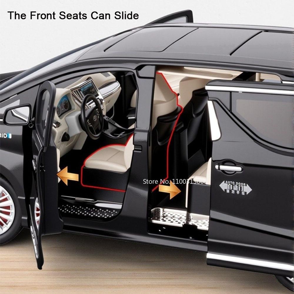 1:18 Vellfire Alphard Miniature Model Cars Toys Alloy Diecast with Light Music Vehicles Wheel Steering MPV for Boys' Edutainment