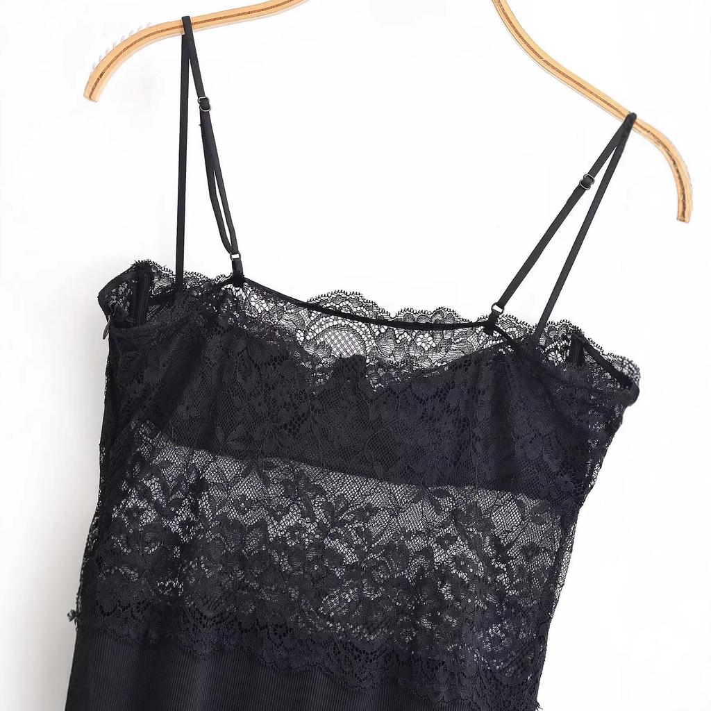 Elegant Sheer Lace Waist-Cinching Camisole Dress for Women – High-Grade A-Line Long Summer Dress