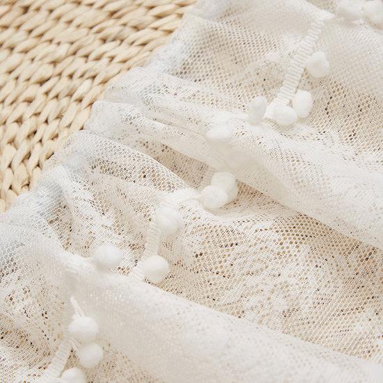 White Lace Window Valance, Sheer Vintage Floral Lace Short Curtain, Light Filtering Valance Curtain with Rod Pocket for Basement Kitchen Window