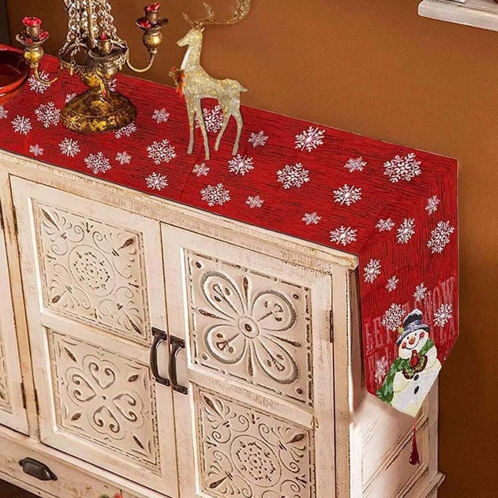 Tree Christmas Table Runner Red Linen Table Cover Long Xmas Desktop Decoration  Gifts