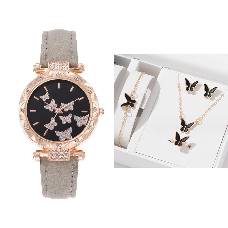 5-Piece Women’s Butterfly Quartz Wristwatch Jewelry Set - New Style Fashion Watches