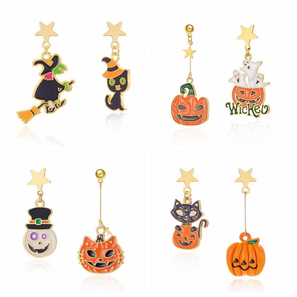 Enamel Halloween Earrings Star Pumpkin Dangle Earrings Exaggerated Ghost Ear Studs  Party