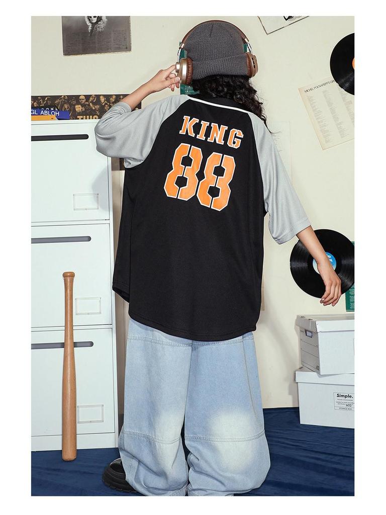 Modny hip-hopowy zestaw uniformów baseballowych dla dzieci - Krótki rękaw, letni kostium na występy dla chłopców i dziewcząt