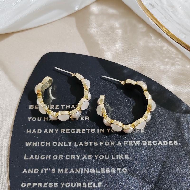 Summer Geometric Pearl Earrings Temperament Opal Earrings Ins Net Red Simple Earrings