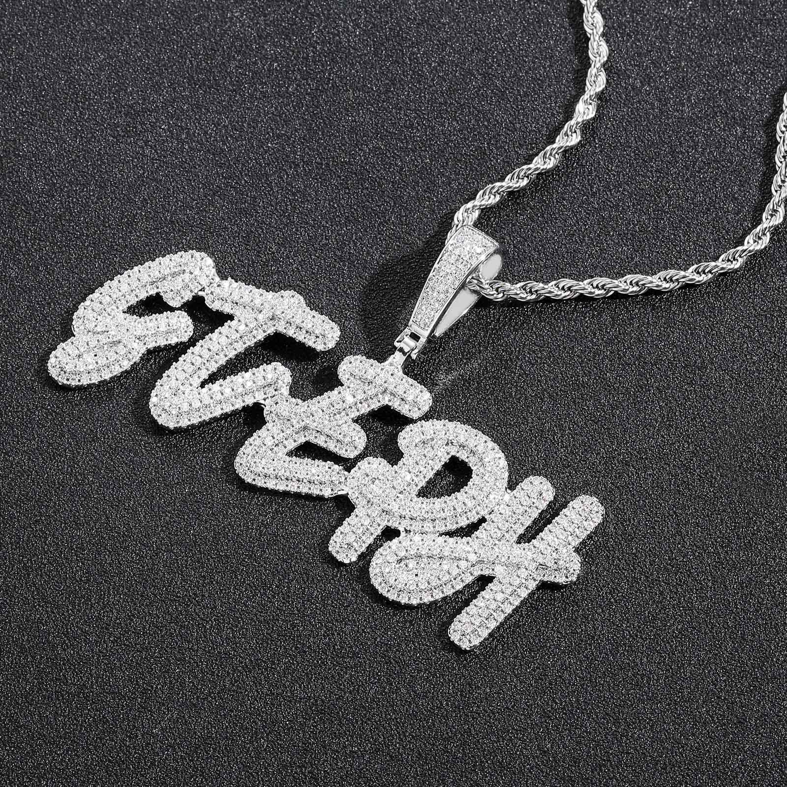 European American Trendy Hip Hop Double Layer Sparkle Letter Necklace 1 letter серебряный